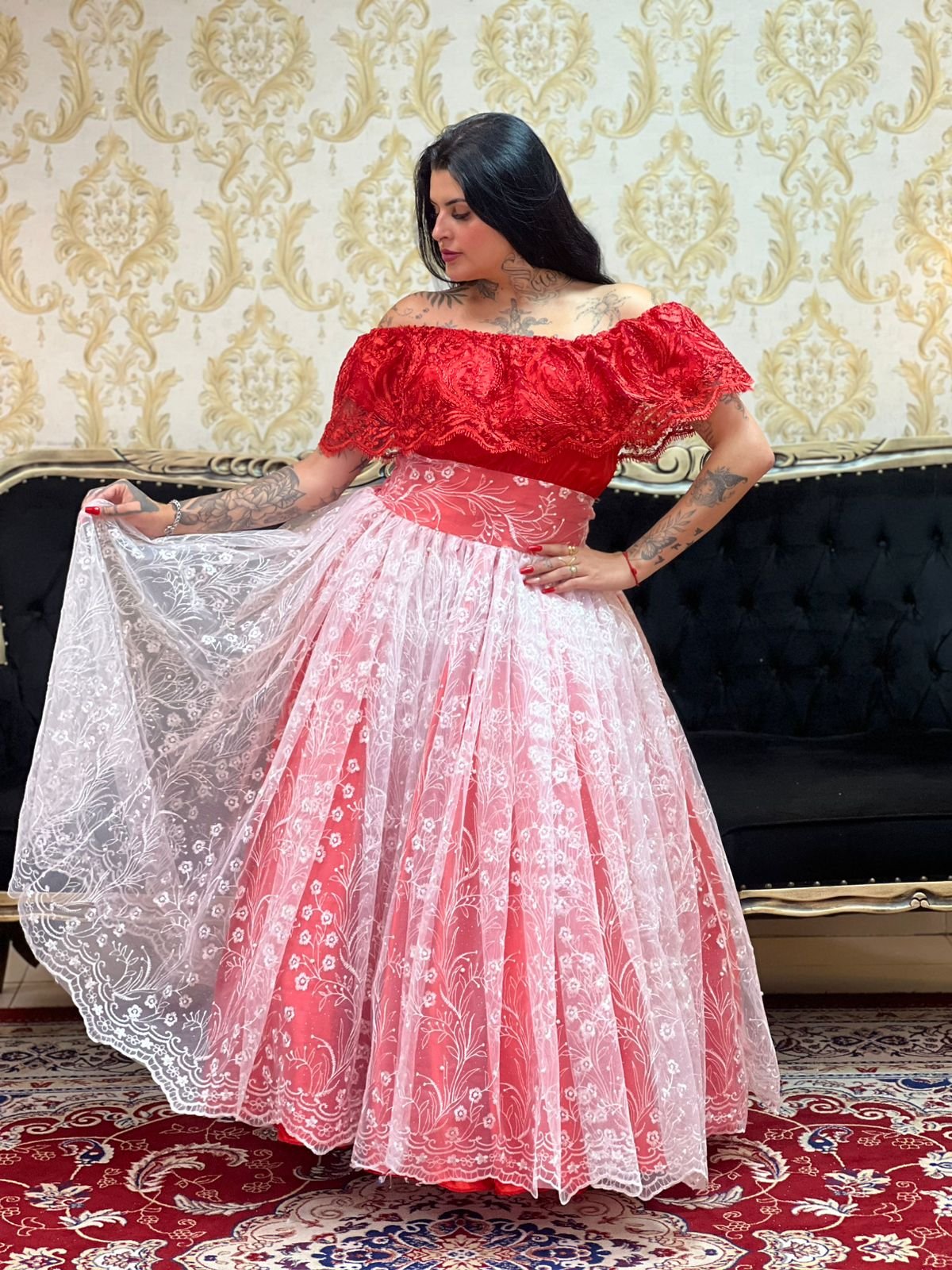 Saia Pérola Longa Verm/branca 198