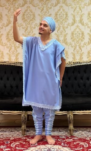 Bombacha Bordada Paetê Azul 449