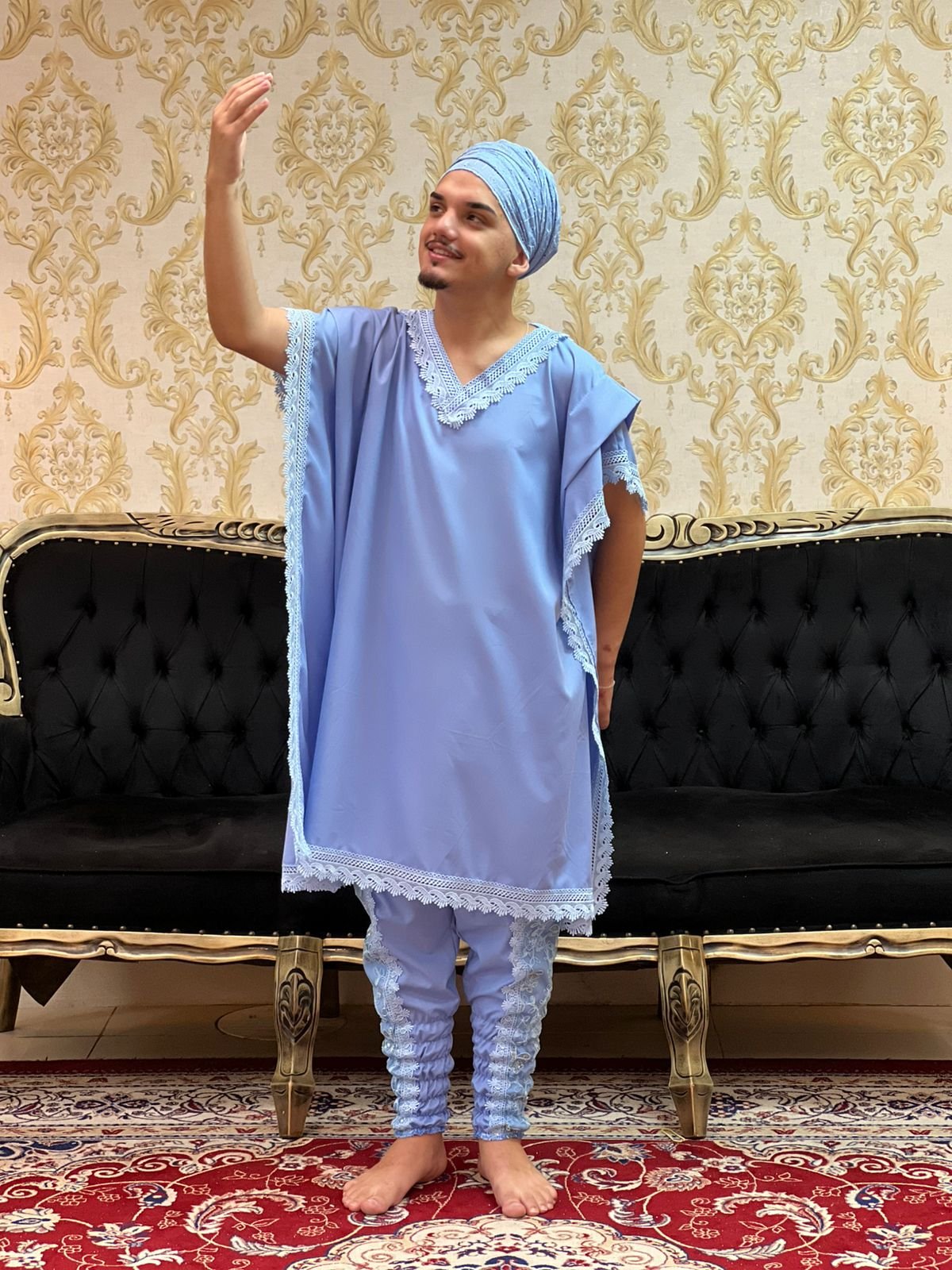 Bombacha Bordada Paetê Azul 407