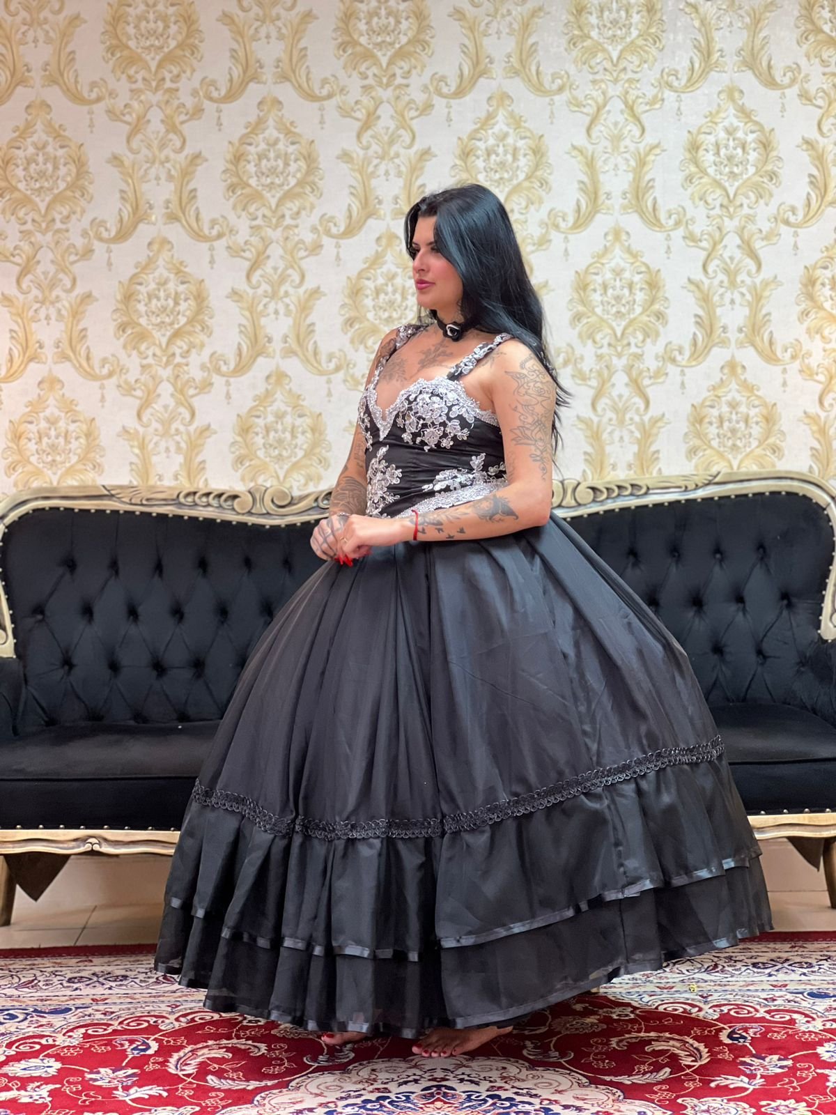 Corpete Decote V Preto/Prata 261