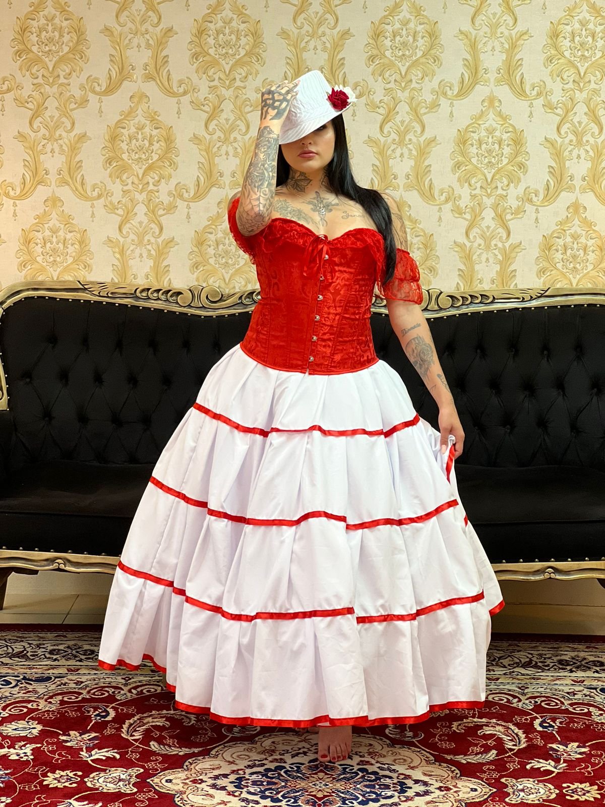 Saia Gomos Oxfor Longa Bco/Verm 022