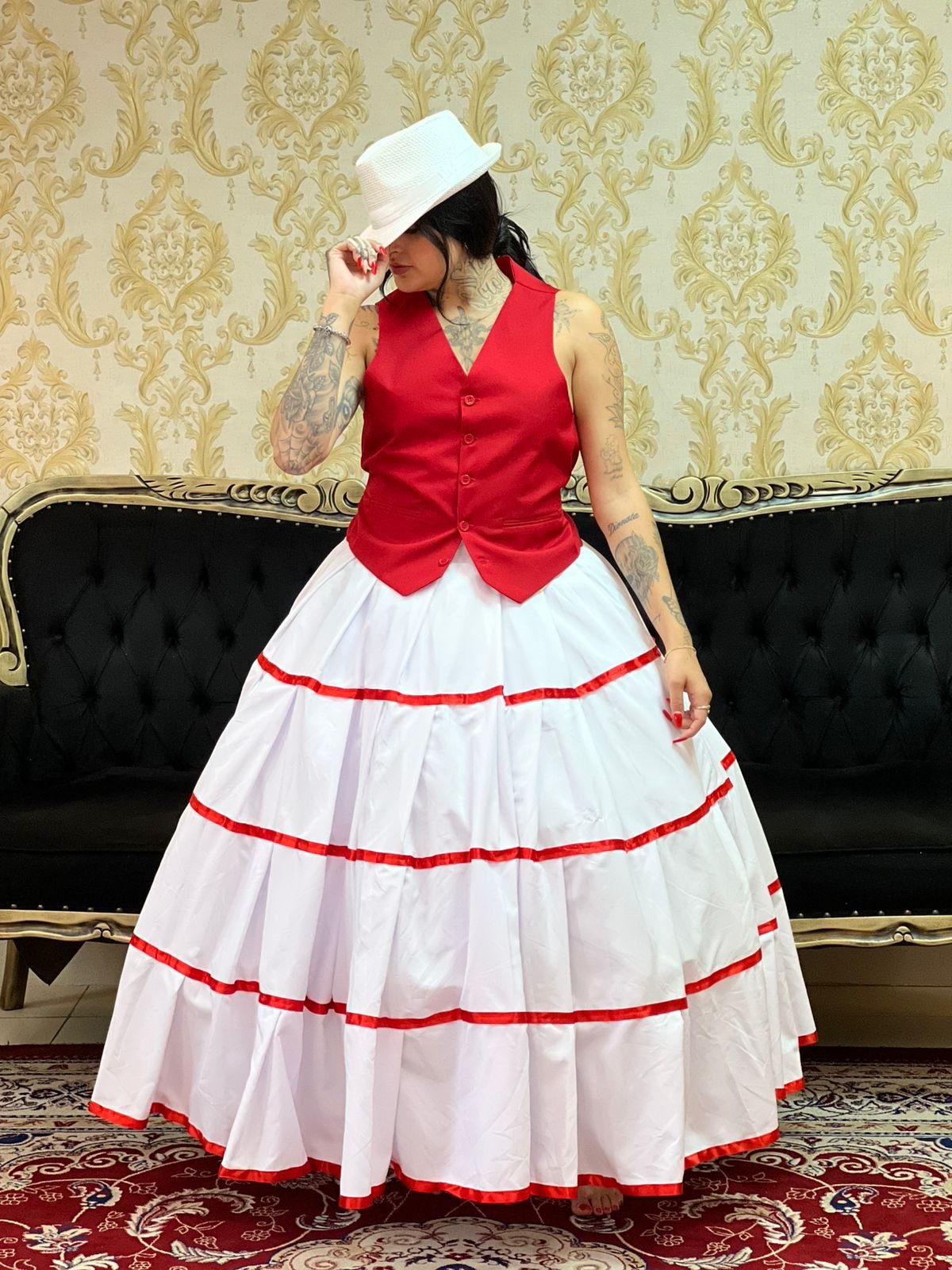 Saia Gomos Oxfor Longa Bco/Verm 022