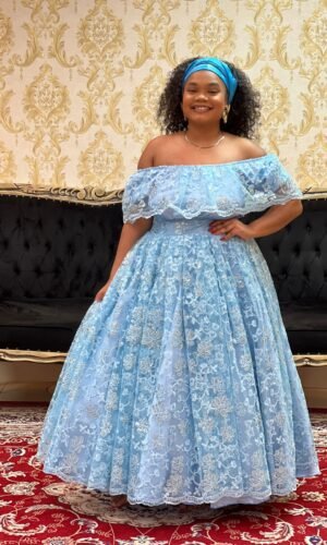 Saia Bordada Paetê Longa Azul 434