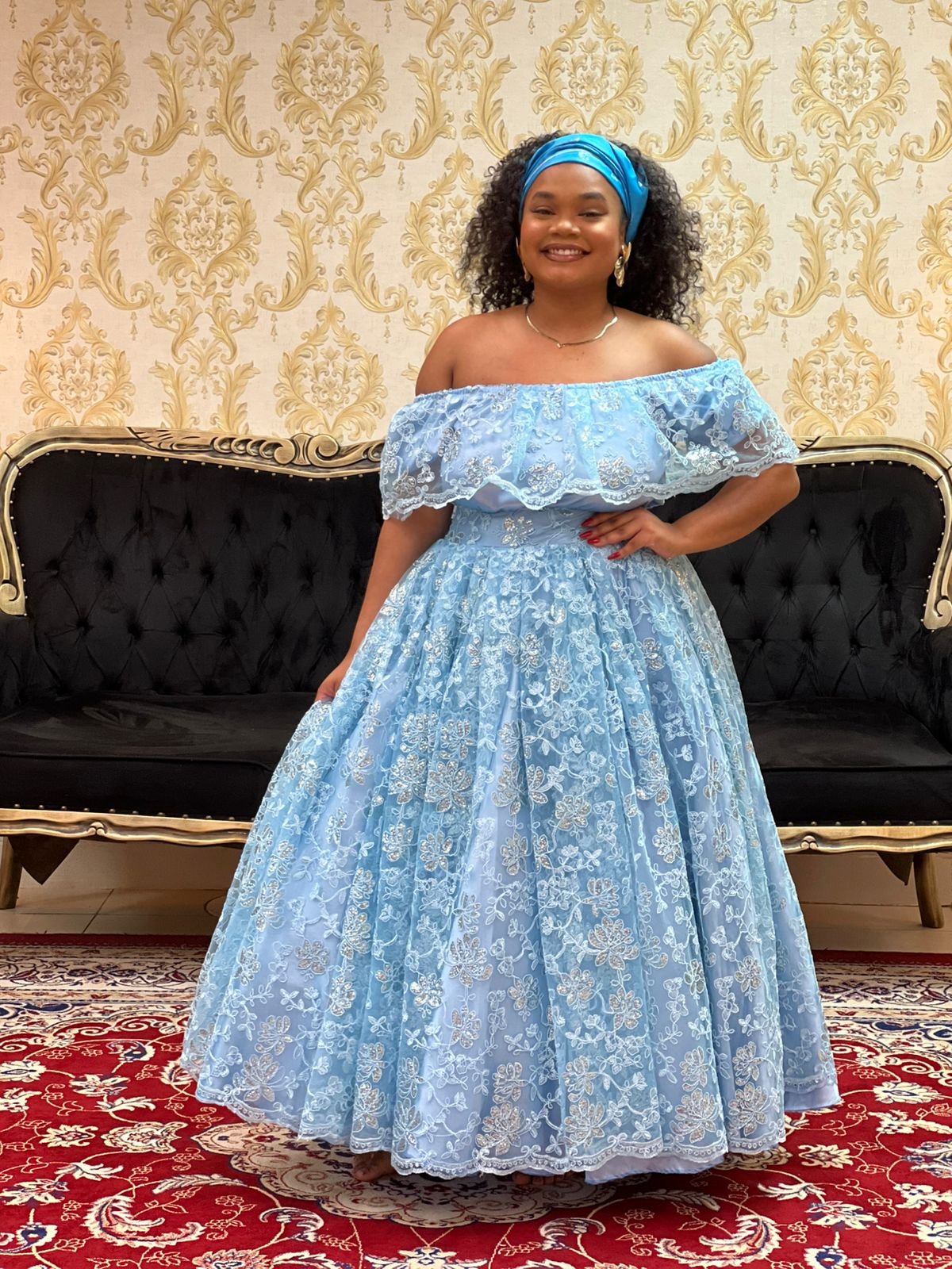 Saia Bordada Paetê Longa Azul 434