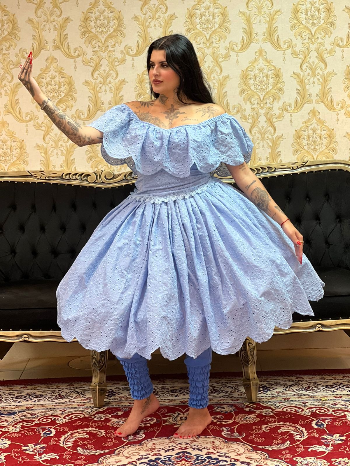 Saia Broderi Curta Azul 444