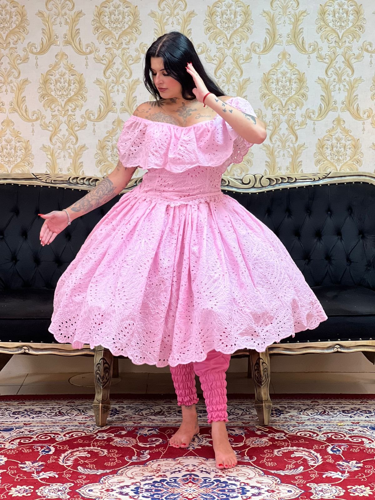 Saia Broderi Curta Rosa 776