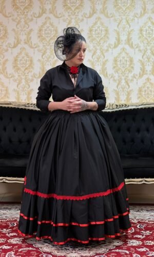 Saia 2 Babados Oxfor Preto/Verm 2117