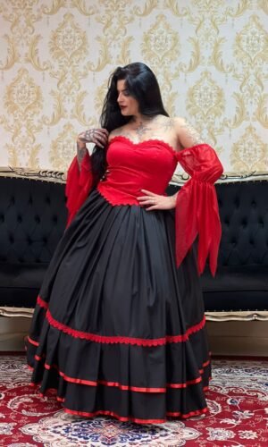 Saia 2 Babados Oxfor Preto/Verm 2117