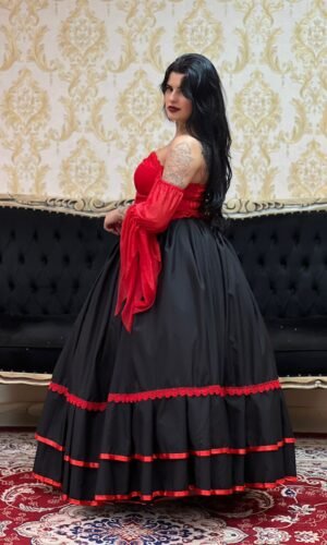 Saia 2 Babados Oxfor Preto/Verm 2117