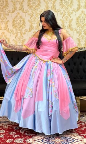 Saia Lenços Flores Azul/Rosa 8410