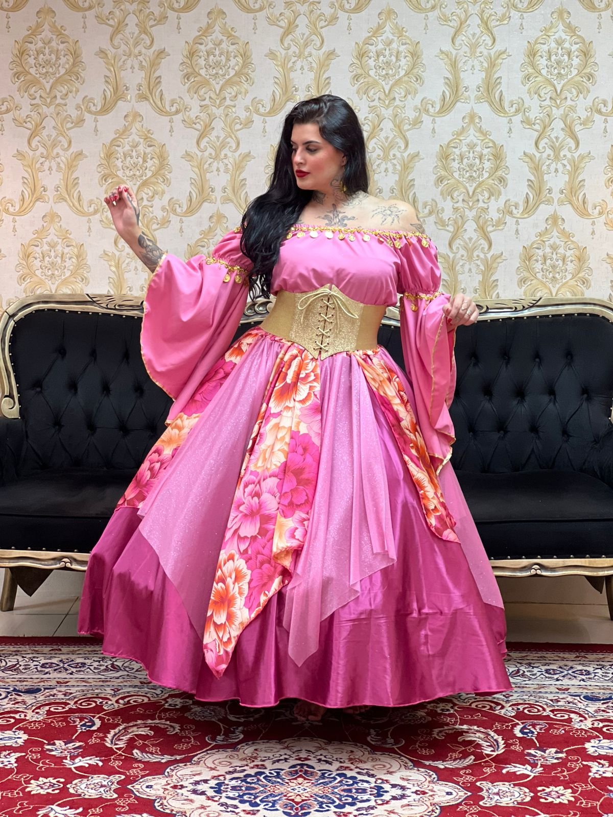 Saia Lenços Flores Rosa 8715