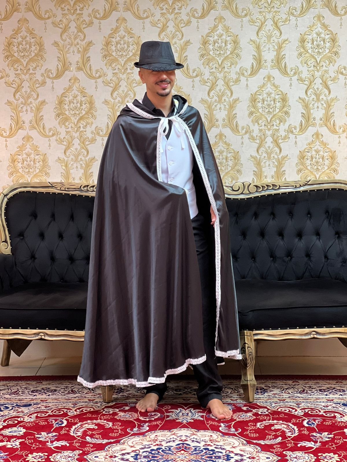 Capa Capuz Cetim Pto/Bco 029