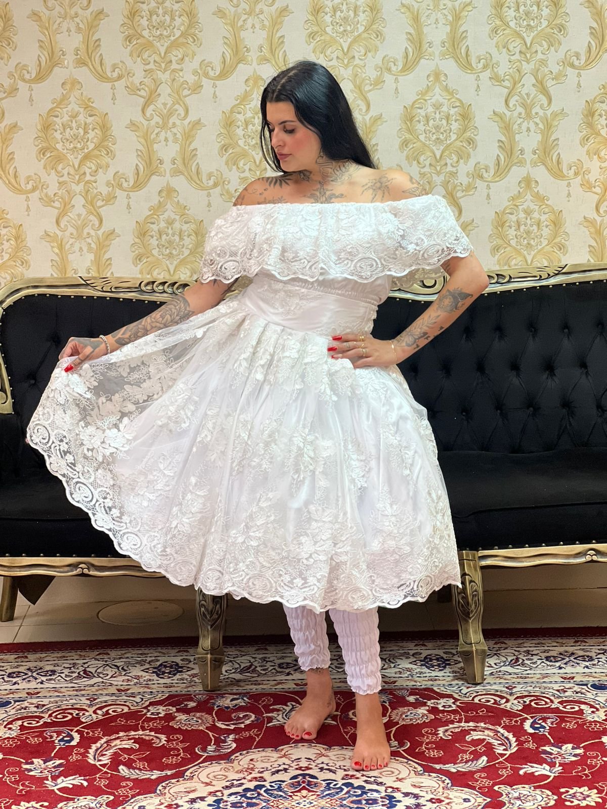 Saia Bordada Curta Furta-Cor Branca 076