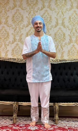 Kafta Bordada Branca/Azul 015