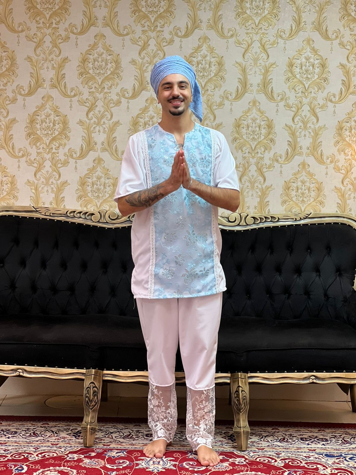 Kafta Bordada Branca/Azul 015