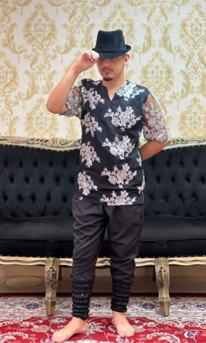 Kafta Bordada Slim Pto/Prata 238