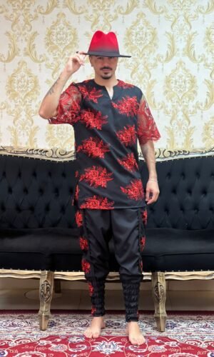 Kafta Bordada Slim Pto/Verm 268
