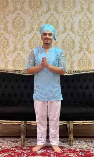 Kafta Bordada Slim Azul/Prata 425