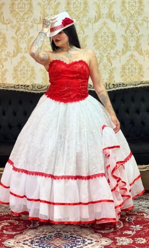 Saia Cabaré Branco/Vermelho 077