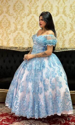 Saia Bordada Longa Bco/Azul 086