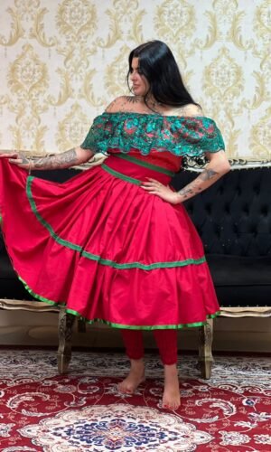 Saia 1 Babado Curta Verm/Verde 141