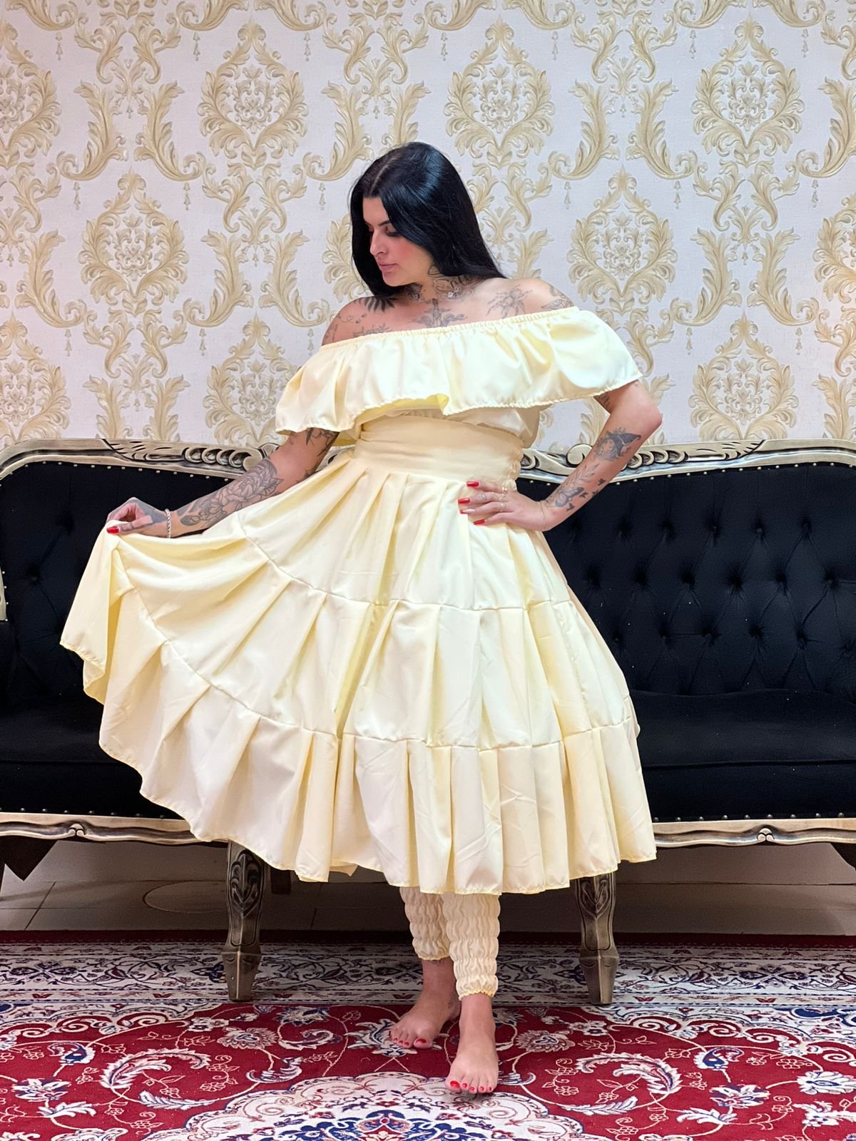 Saia Gomos Oxford Curta Amarelo/Claro 353