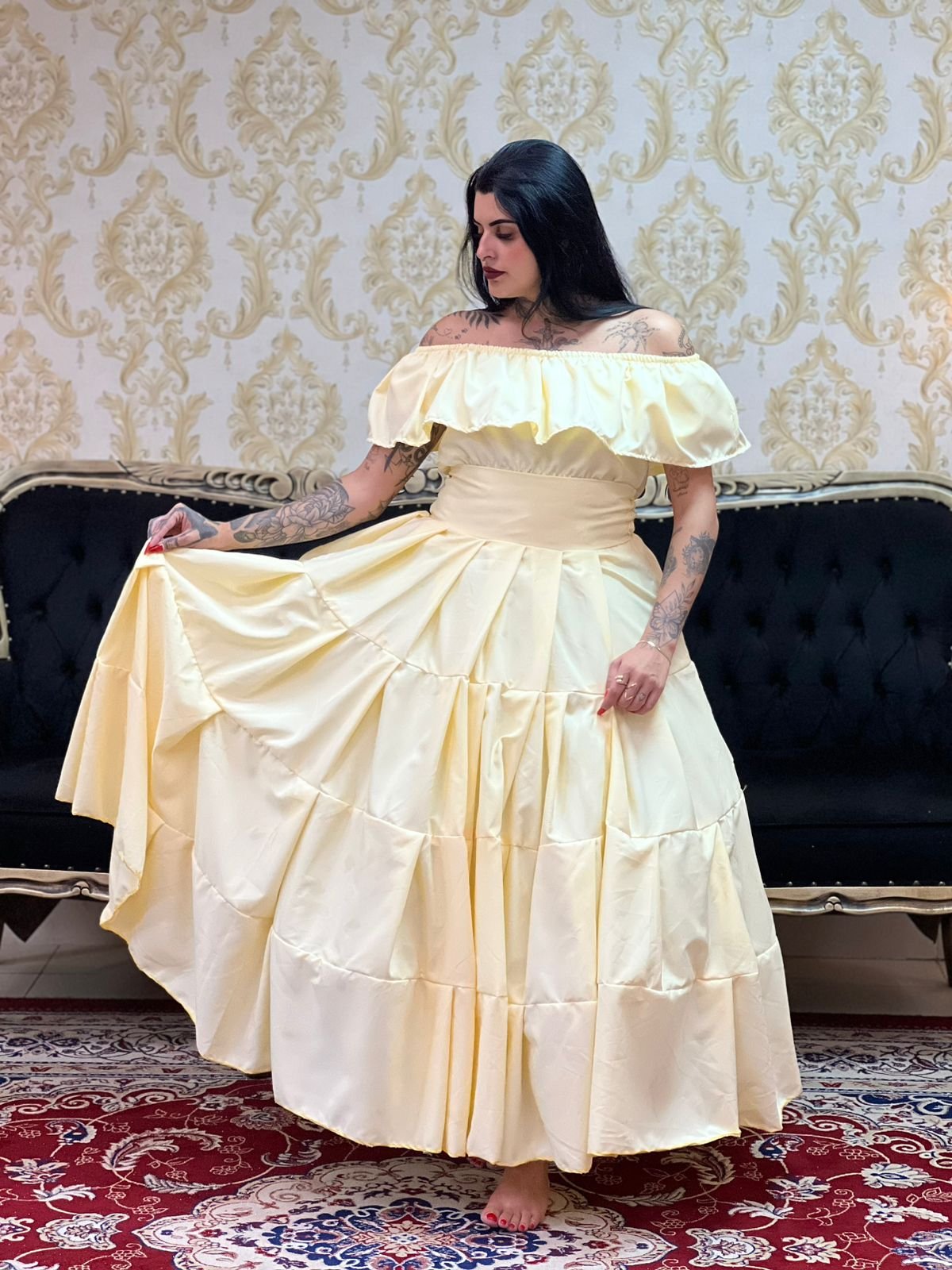 Saia Gomos Oxfor Longa Amarelo Claro 363