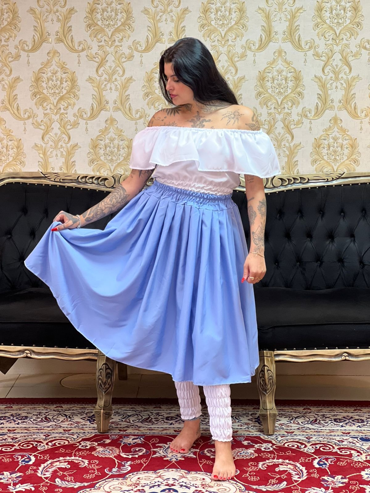 Saia Serão Oxfor Azul Curta 417