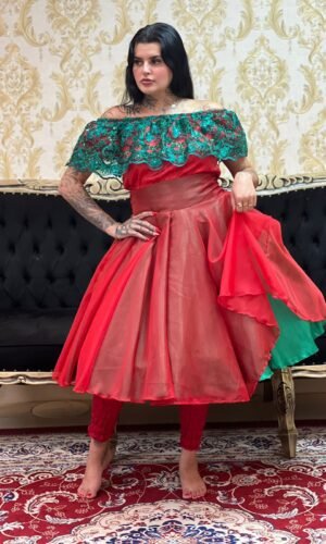 Saia Voal Curta Verde/Vermelho 634