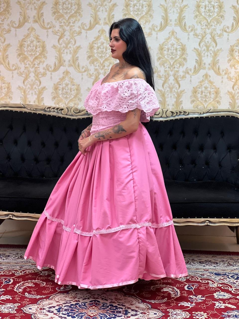 Saia 1 Babado Longa Rosa 709