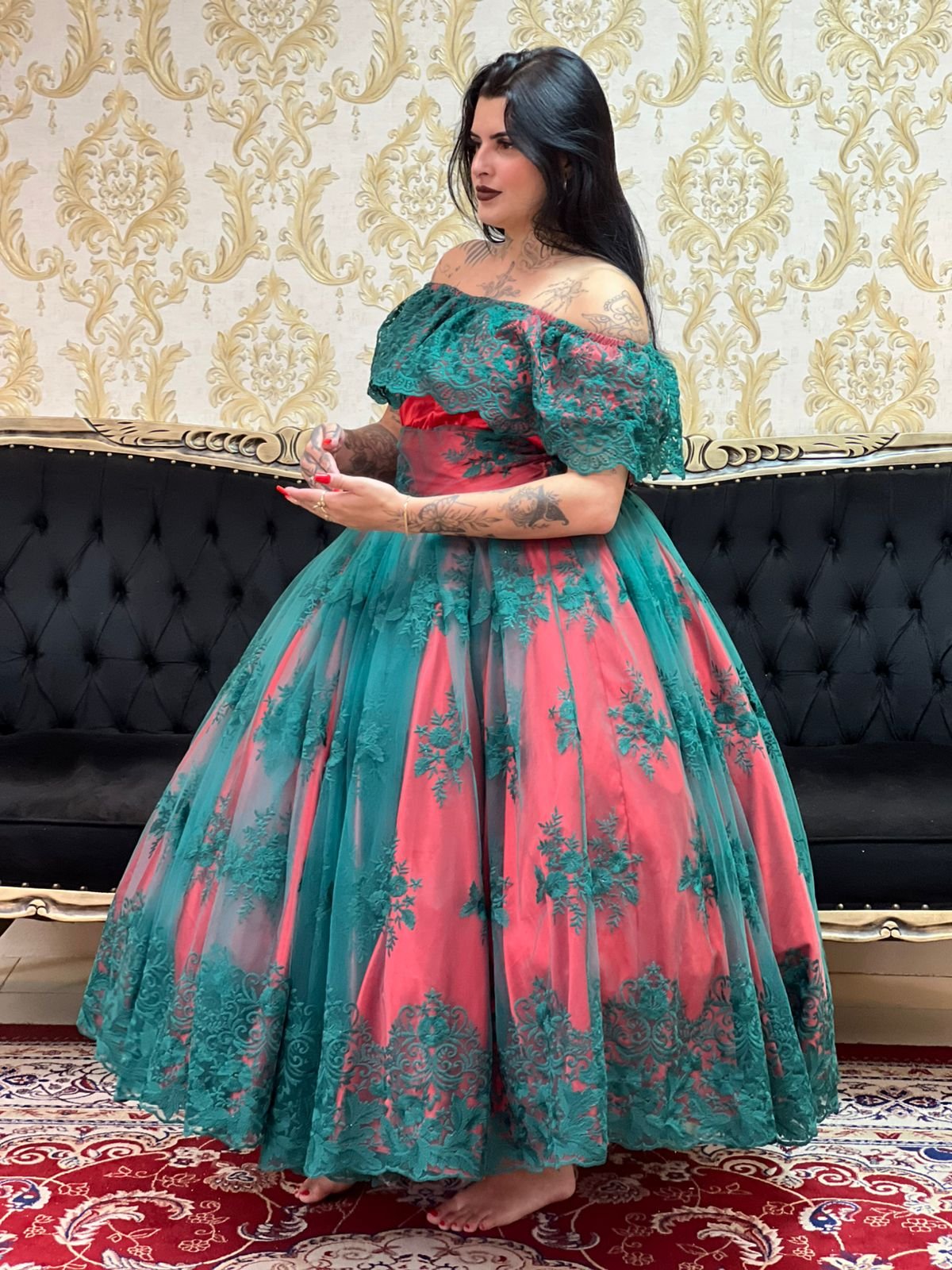 Blusa Babado Bordado Verm/Verde 168