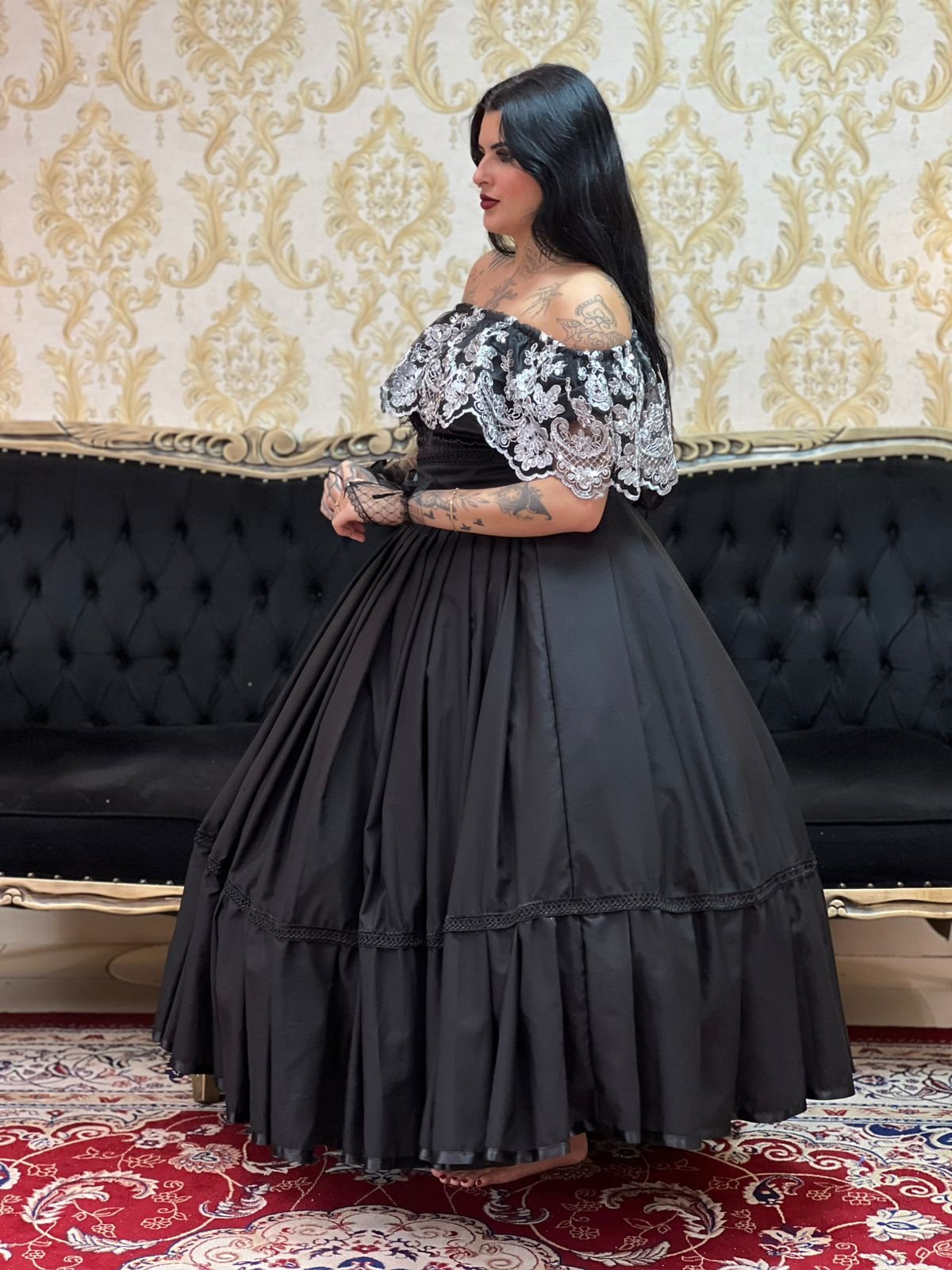 Blusa Babado Bordado Paetê Pto/Pta 228