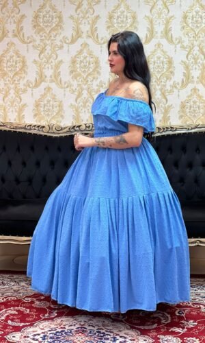 Blusa Babado Malha Azul 487