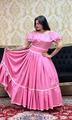 Blusa Babado Flor Rosa 717