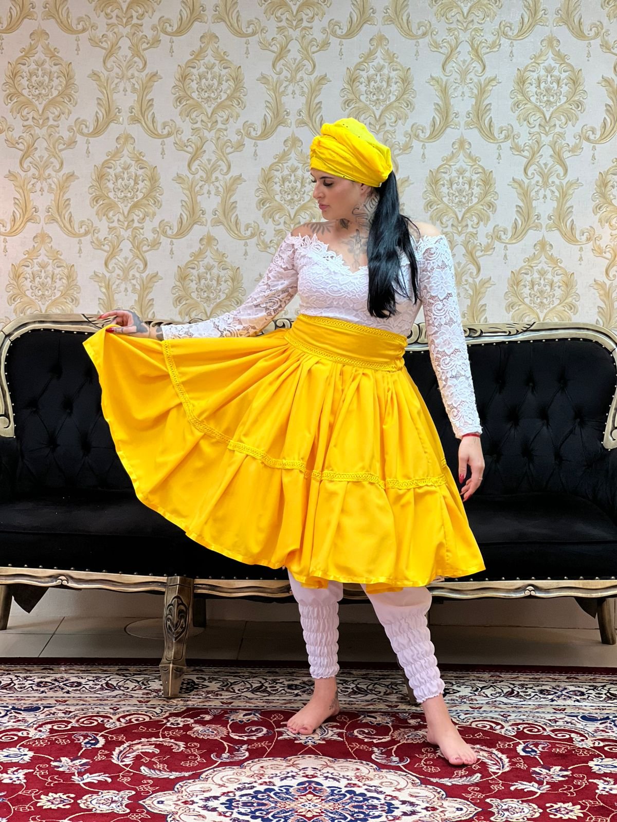 Saia 1 Babado Curta Amarelo 300