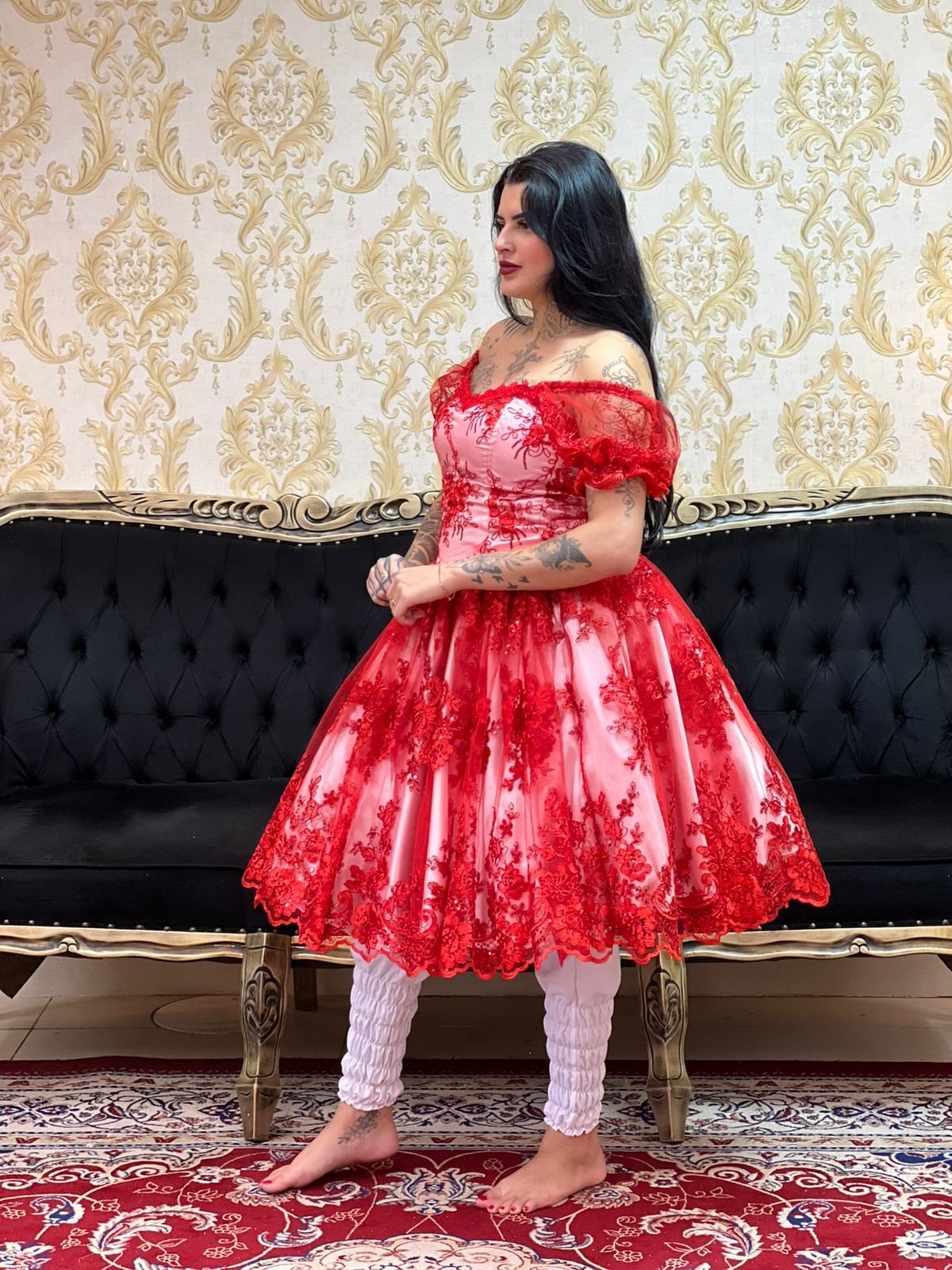 Corpete Bordado Paetê Bco/Verm 143