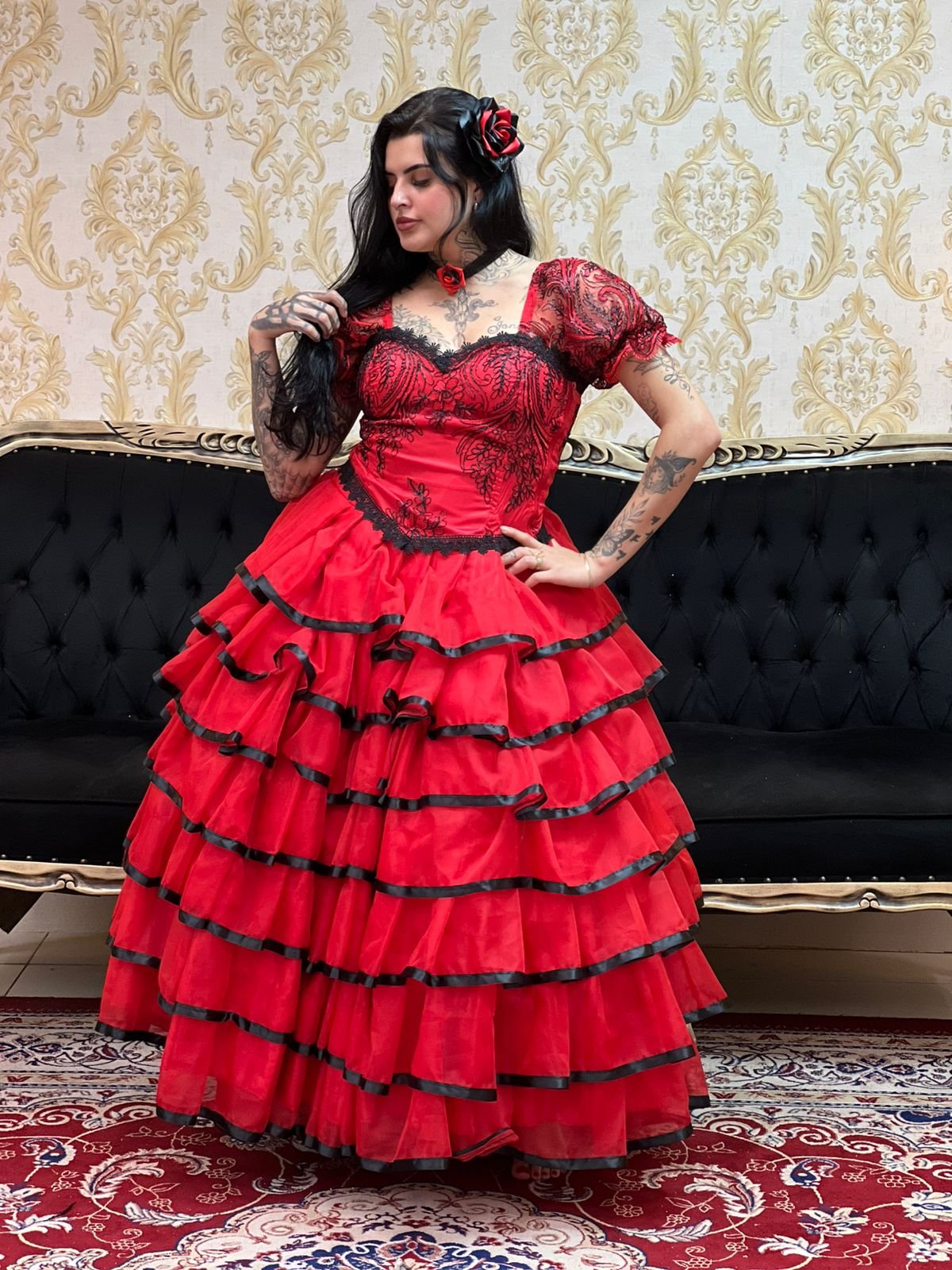 Corpete Bordado Verm/Preto 151