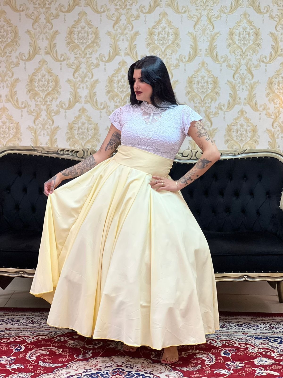 Saia Oxfor Longa Amarelo Claro 357