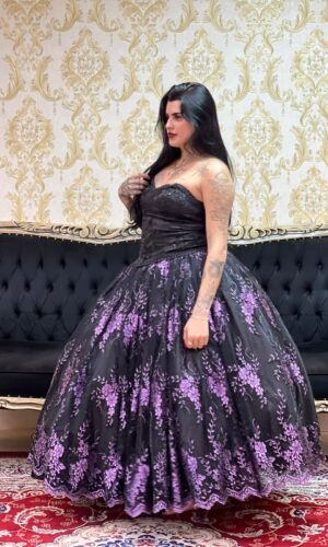 Saia Bordada Longa Pto/Roxo 2555