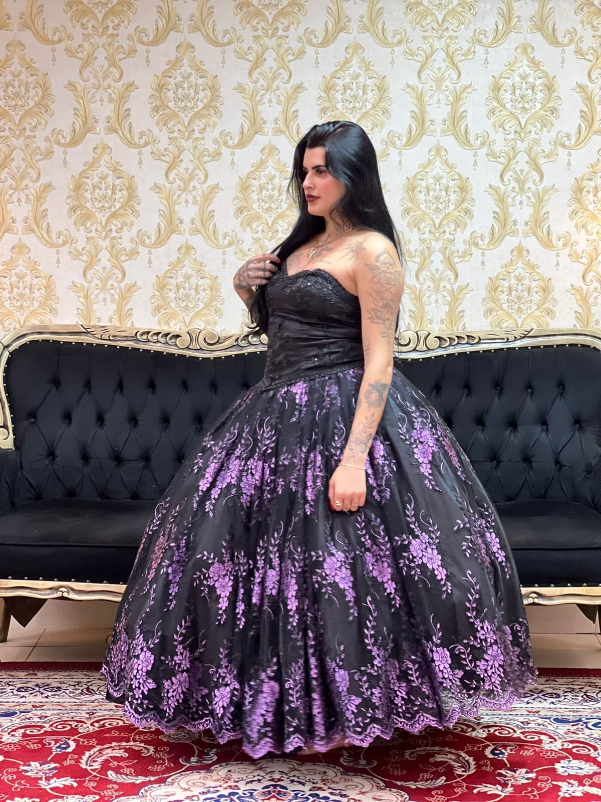 Saia Bordada Longa Pto/Roxo 2555