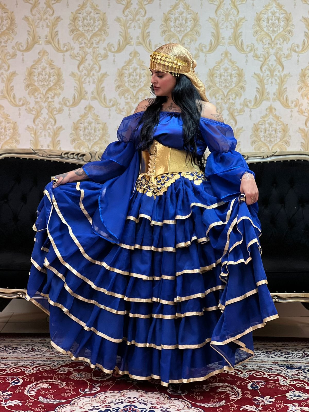 Saia 7 Babados Voal/Fitas Azulão/Dou 8412