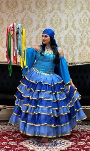 Saia 7 Babados Voal/Fitas Azulão/Azul/Dou 8412