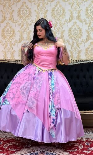 Saia Lenços Flores Lilas/Rosa 8507