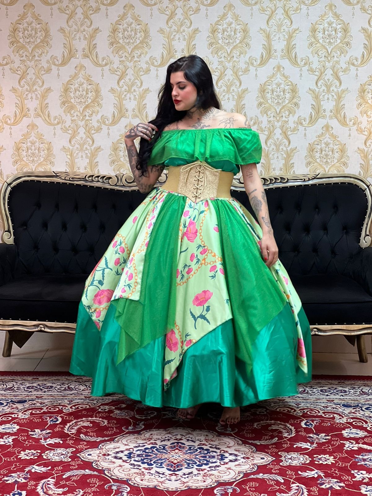 Saia Lenços Flores Verde 8615