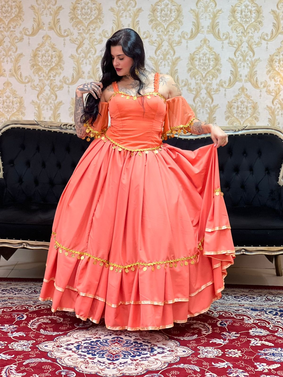 Saia 2 Babados Oxfor Salmão 8803