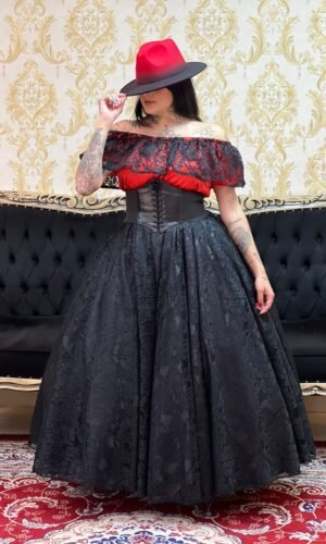 Blusa Babado Renda Verm/Preto 180