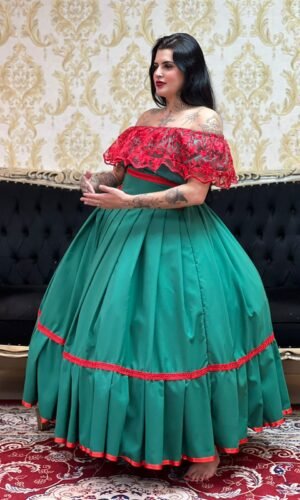 Blusa Babado Bordado Verde/Verm 600