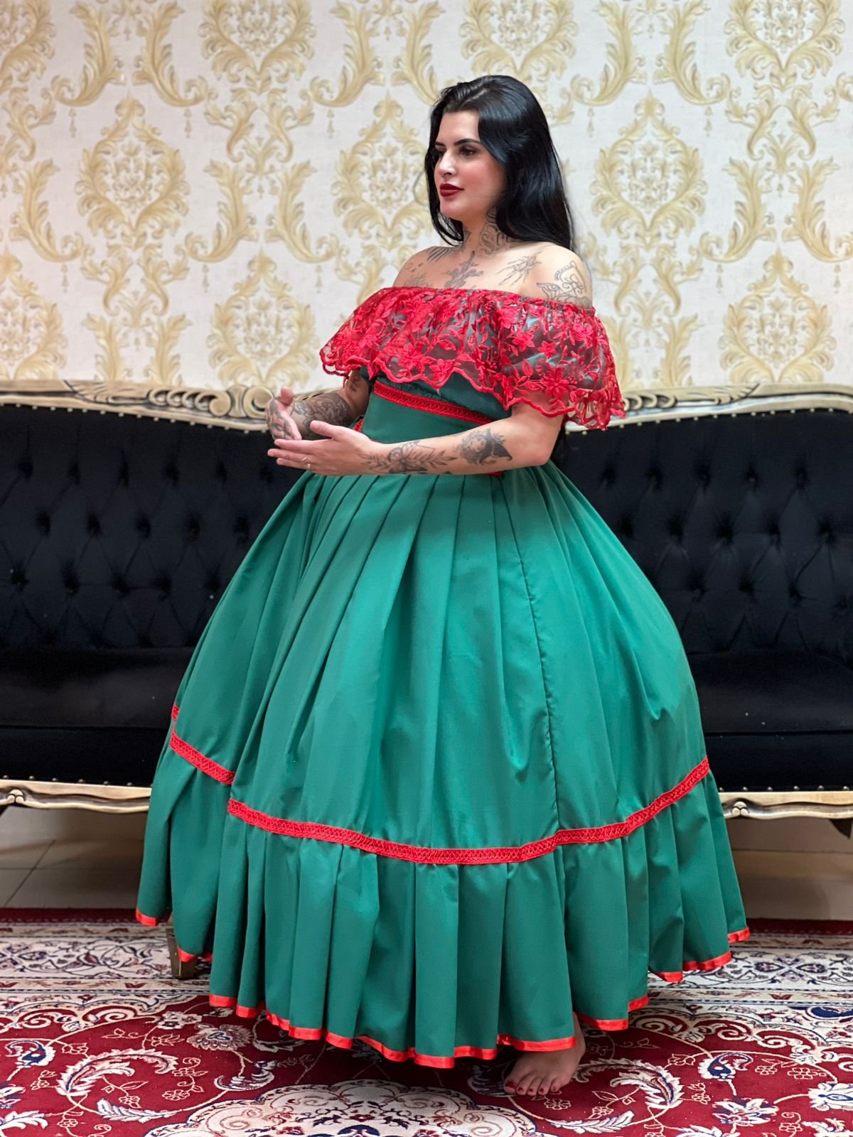 Blusa Babado Bordado Verde/Verm 600