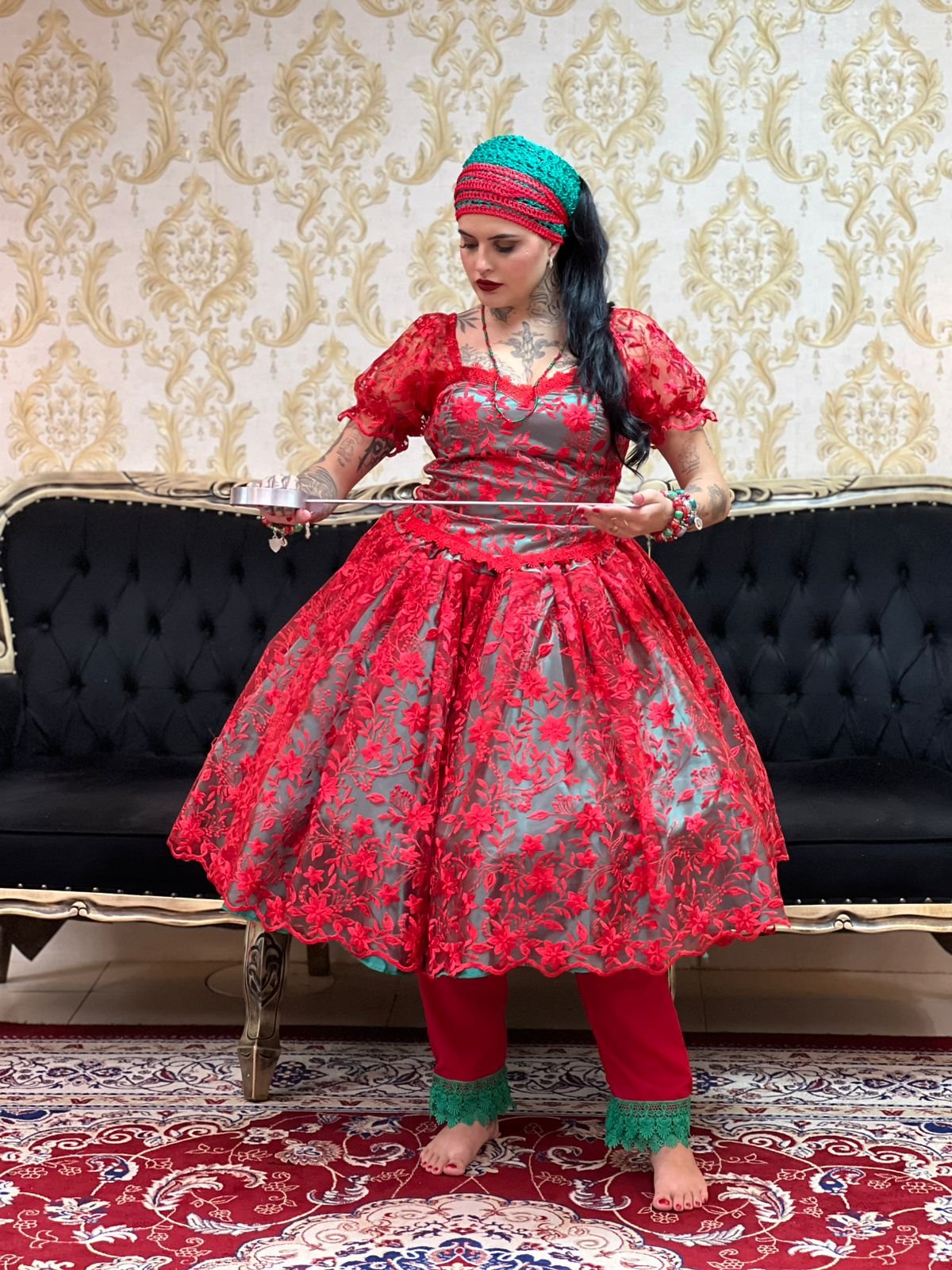 Corpete Bordado Verde/Verm 610