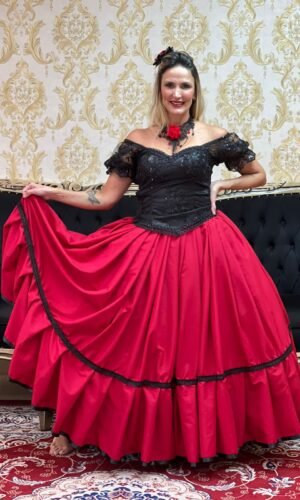 Saia 1 Babado Longa Verm/Pto 168